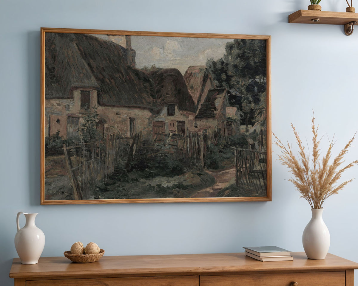 Rustic Farmyard Cottages – Rural Landscape Art Print