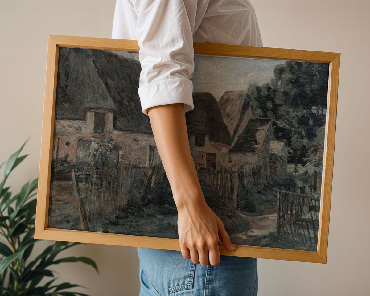 Rustic Farmyard Cottages – Rural Landscape Art Print
