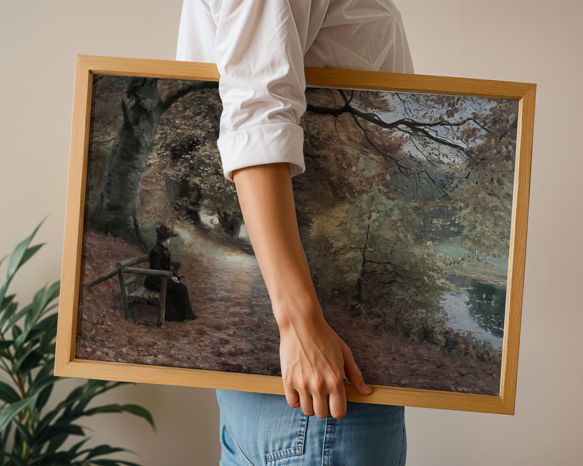 Woman by the River Path – Classic Landscape Art Print