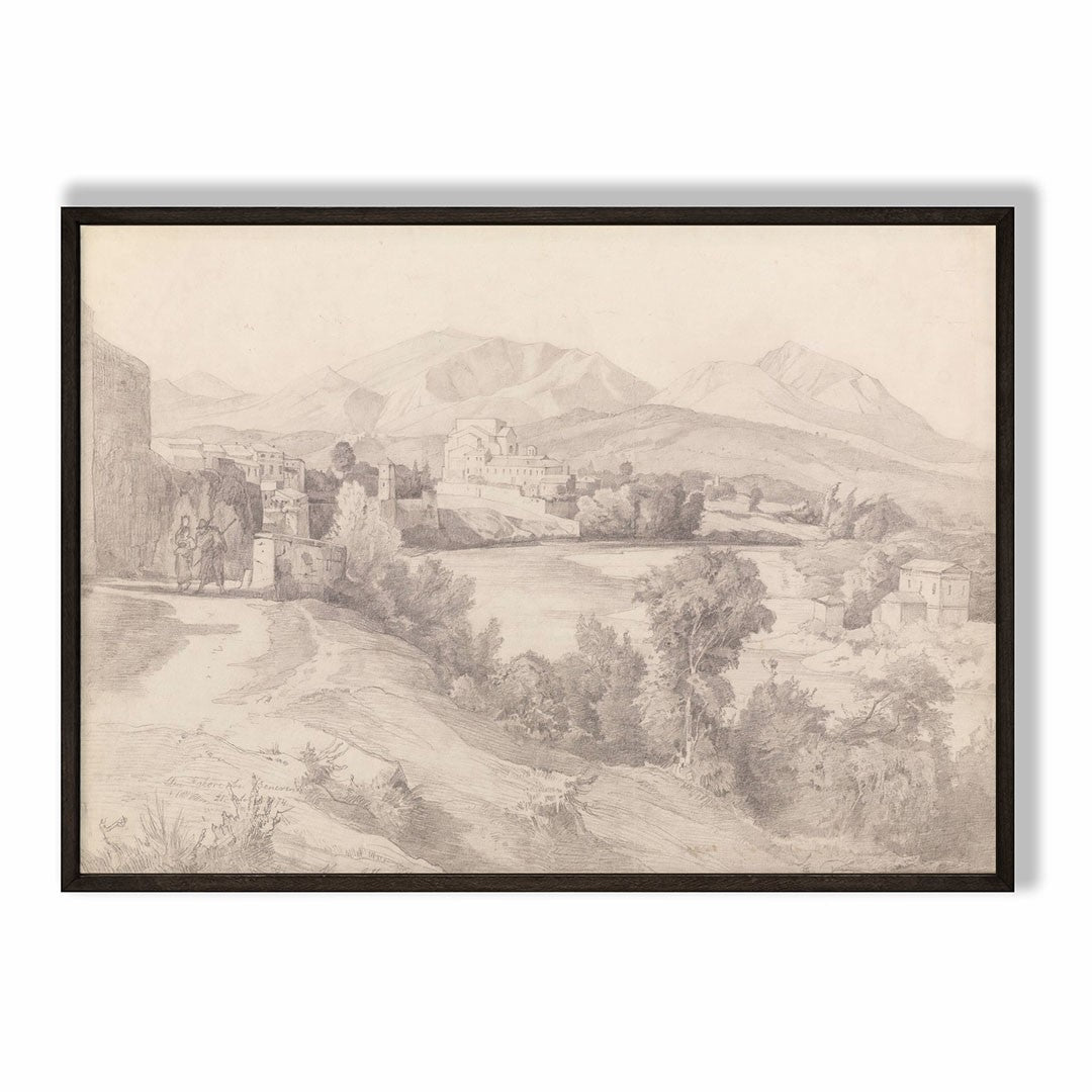 Classical Italian Landscape with River and Mountains Art Print