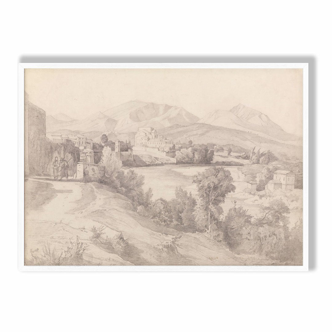 Classical Italian Landscape with River and Mountains Art Print