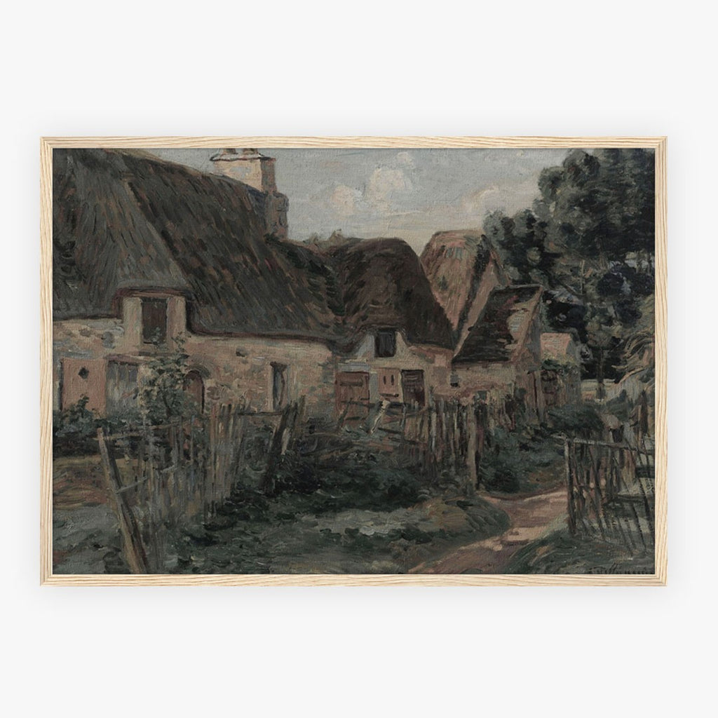Rustic Farmyard Cottages – Rural Landscape Art Print