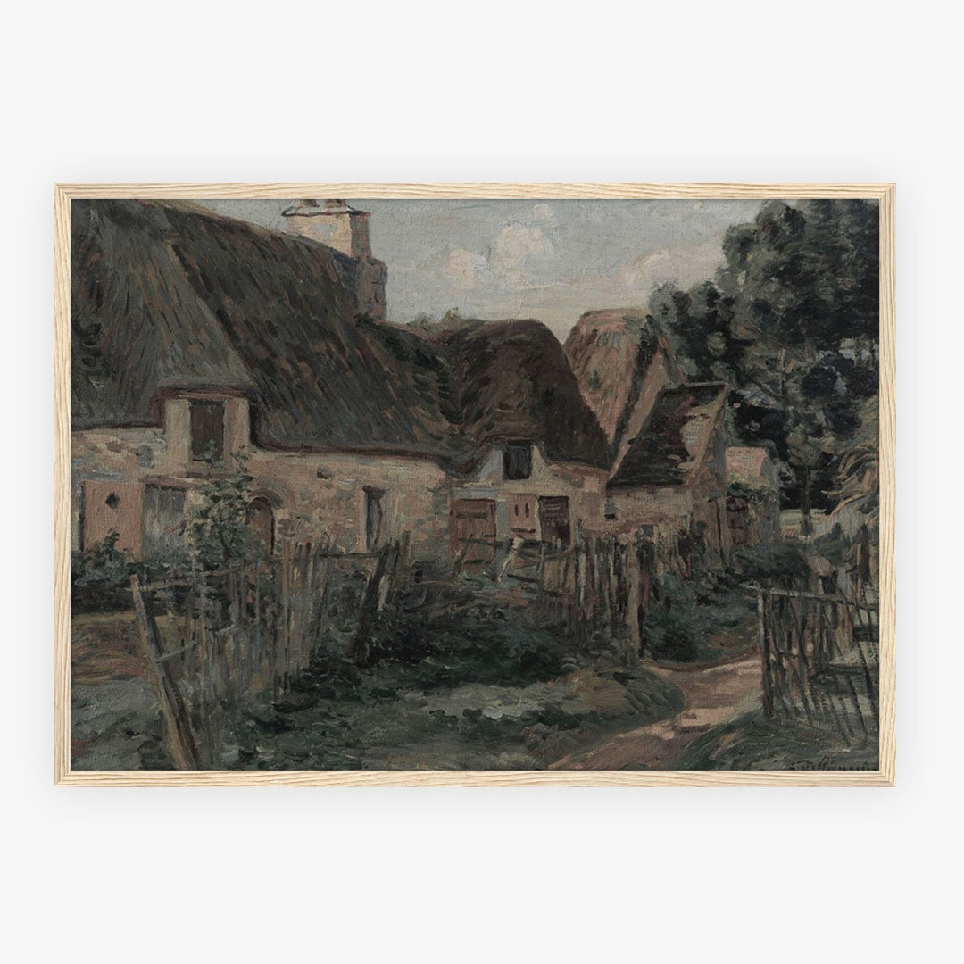 Rustic Farmyard Cottages – Rural Landscape Art Print