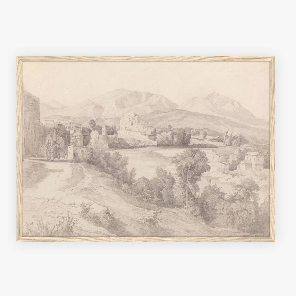 Classical Italian Landscape with River and Mountains Art Print