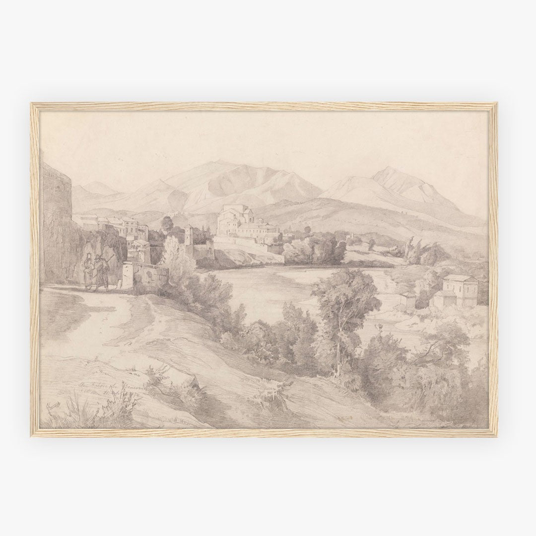 Classical Italian Landscape with River and Mountains Art Print