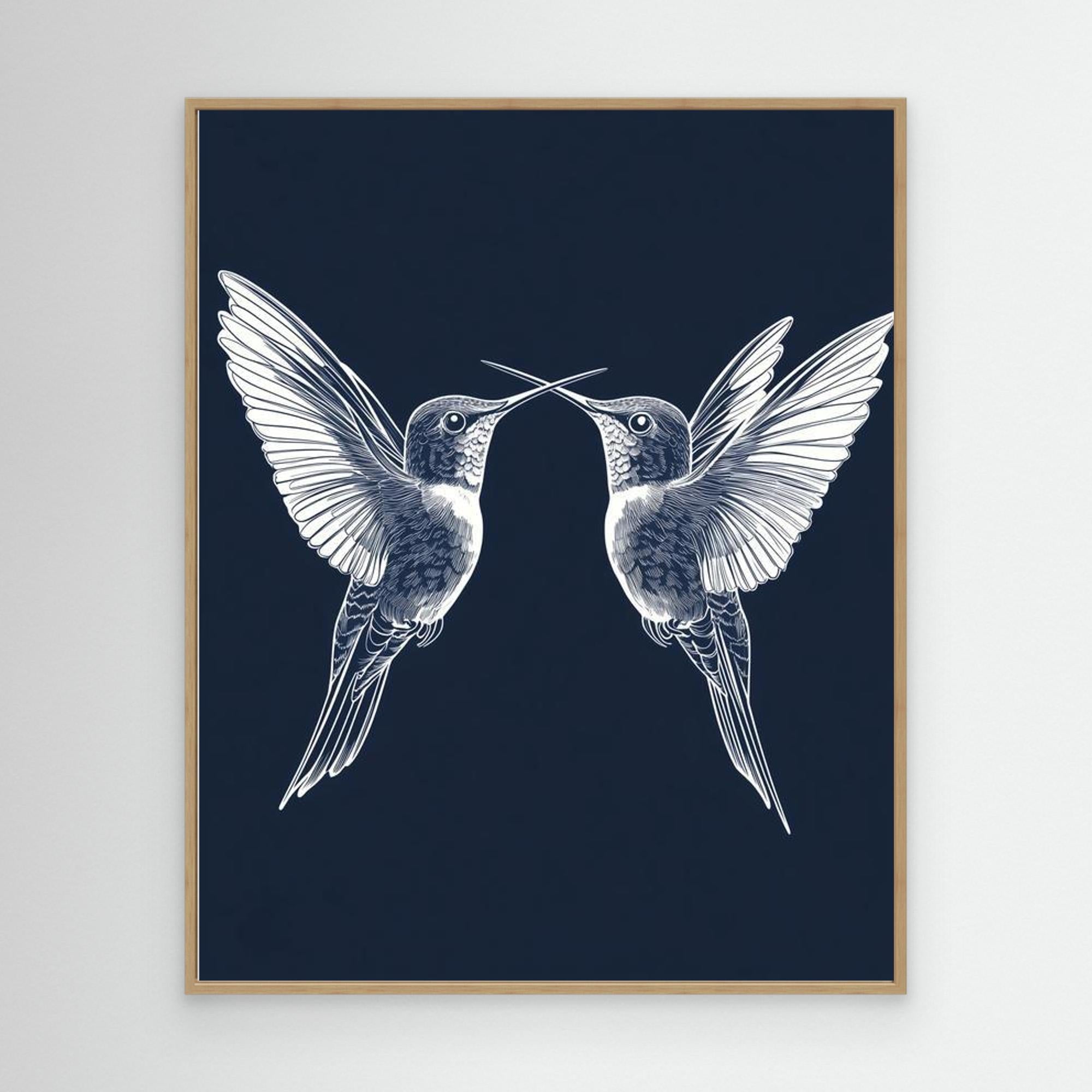 Navy Blue Hummingbird Wall Art | Modern Nature Nursery Decor - Framed Pop Art
