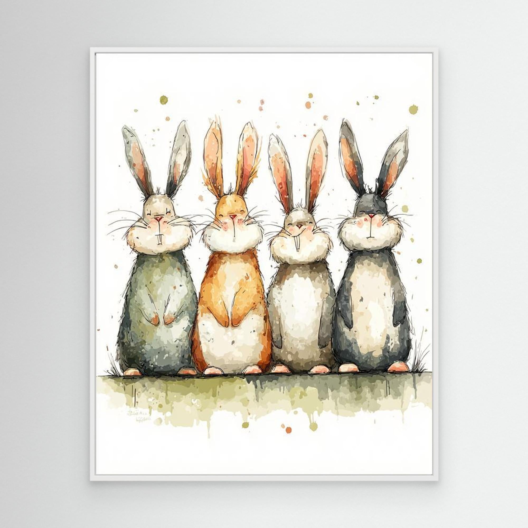Cute Bunny Nursery Wall Art | Watercolour Rabbit Print - Framed Pop Art