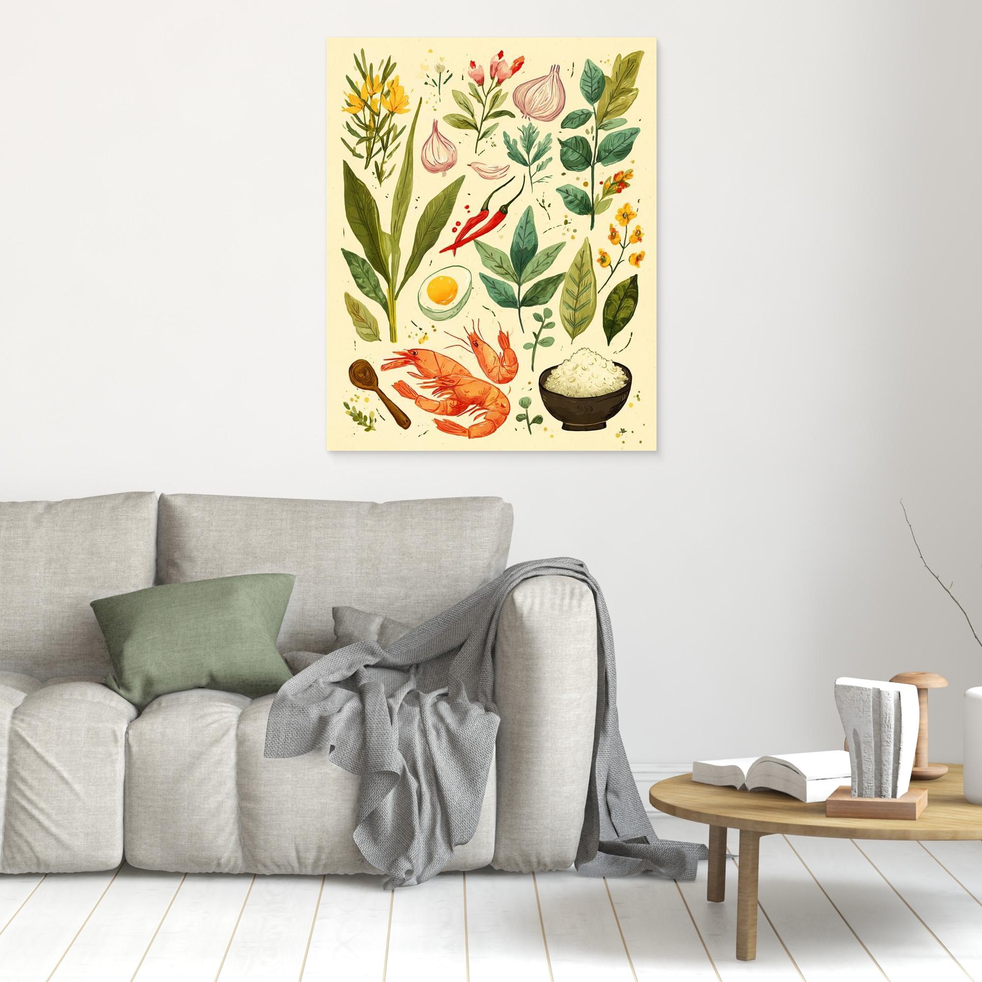Herb & Prawn Kitchen Ingredients Canvas Print Art