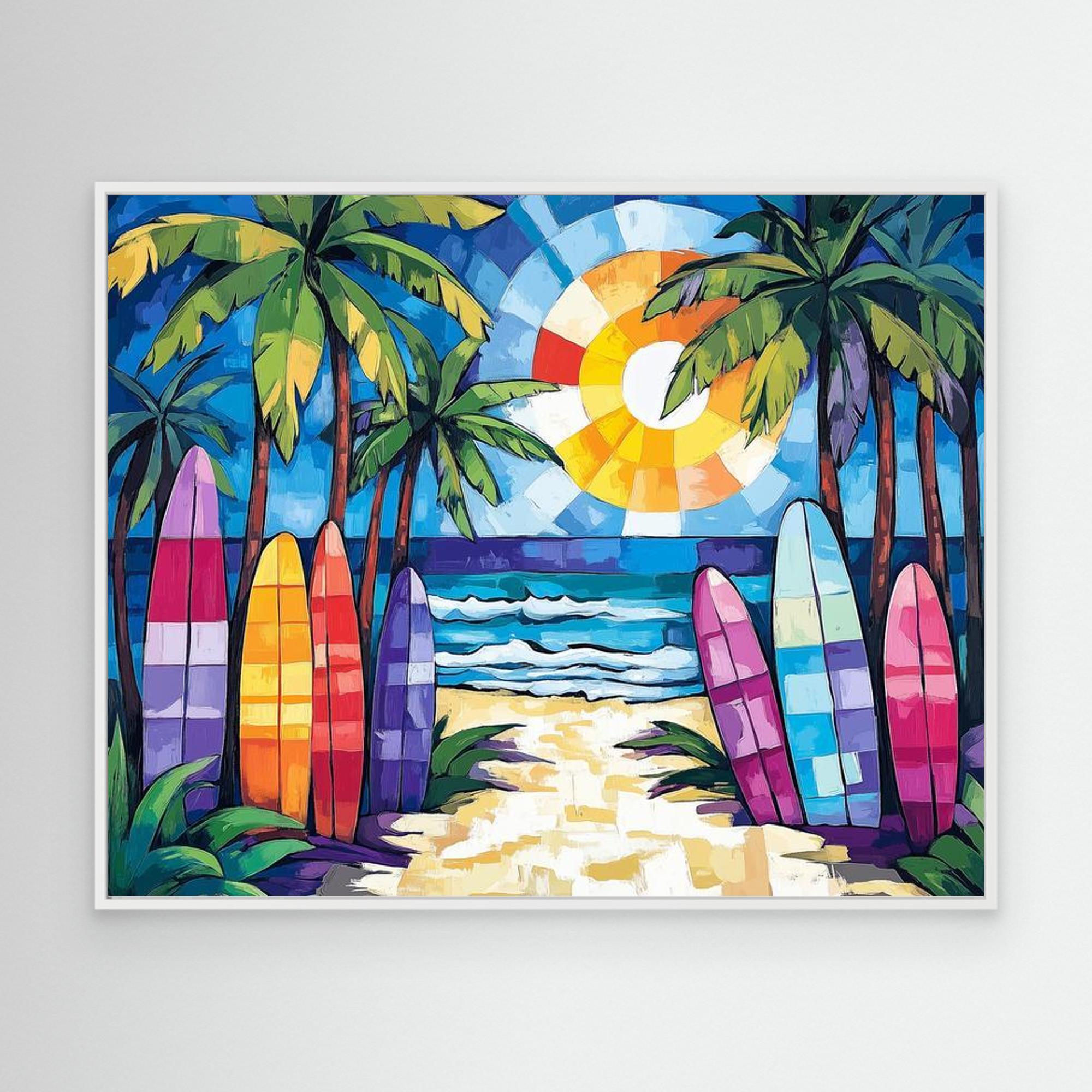 Colourful Surfboard Wall Art Canvas for Beach Homes - Framed Pop Art