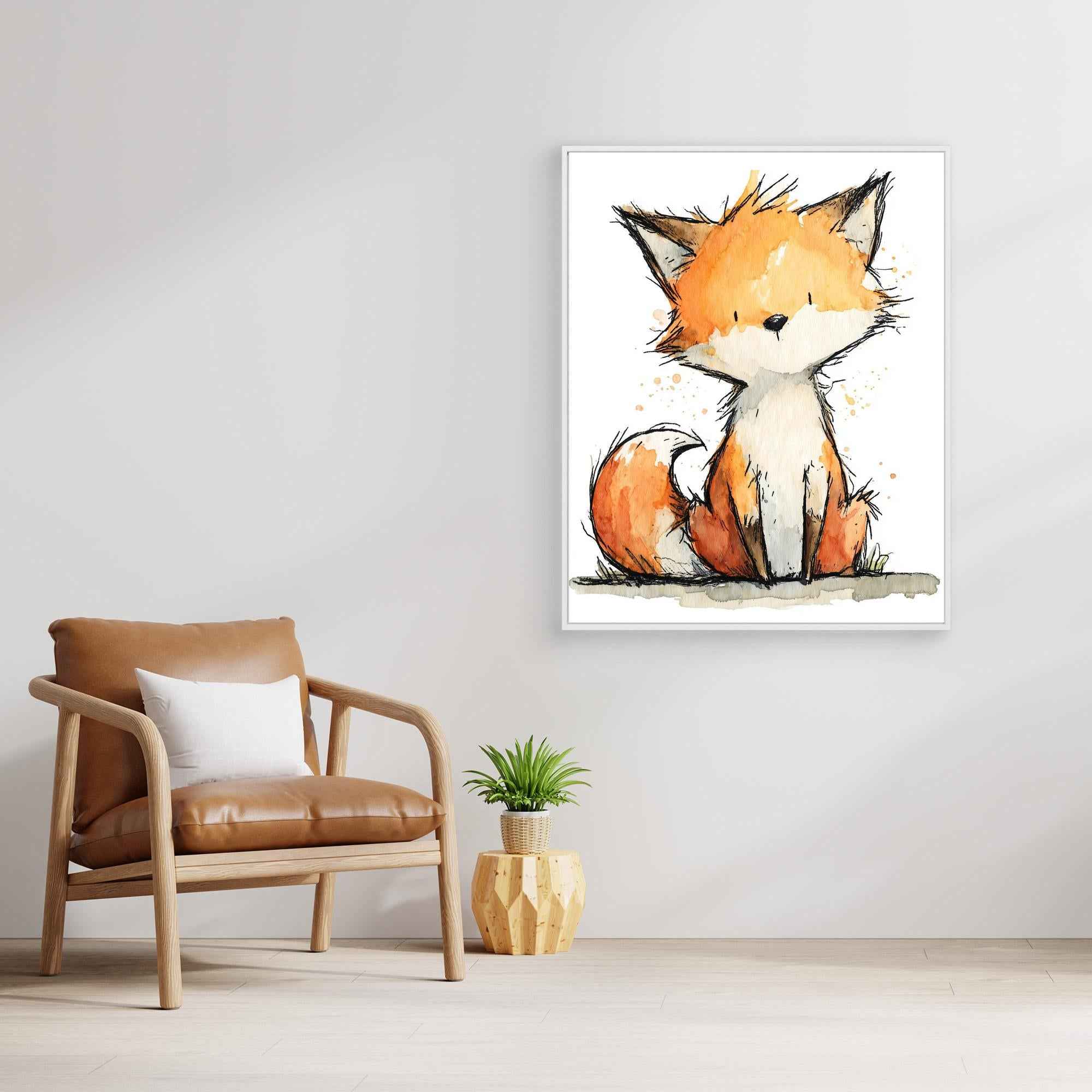 Cute Watercolor Fox Nursery Canvas Art - Framed Pop Art