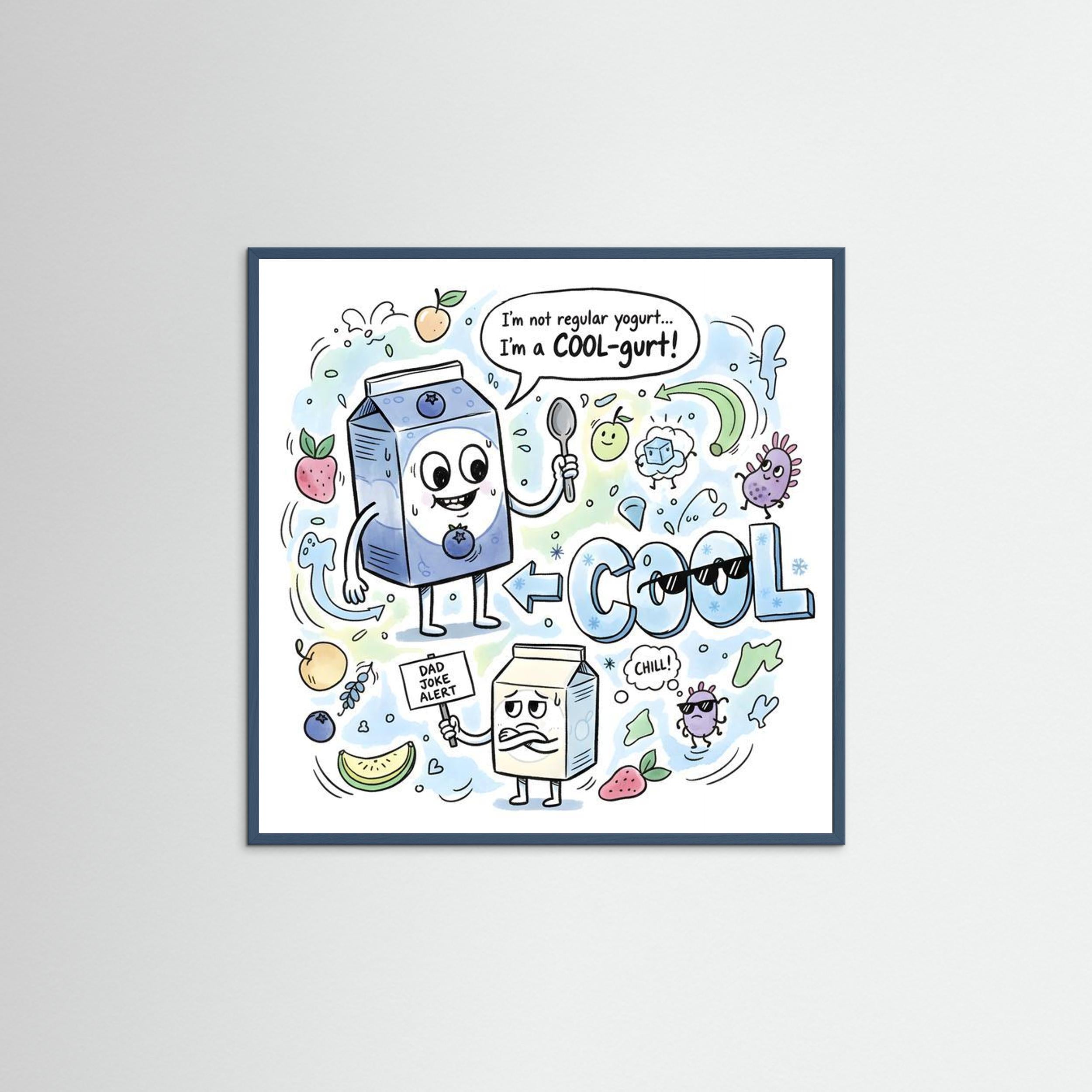 Cool-gurt Funny Dad Joke Wall Art | Framed Matte Art Print - Framed Pop Art