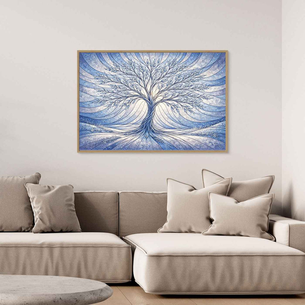 Blue Tree Wall Art | Modern Blue Bathroom Wall Decor