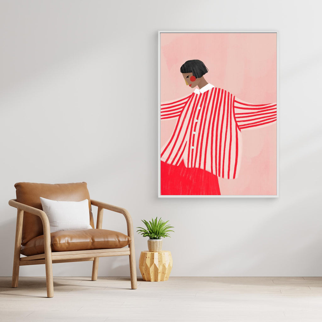 Playful Pink & Red Illustration Wall Art | Chic Bedroom Decor - Framed Pop Art