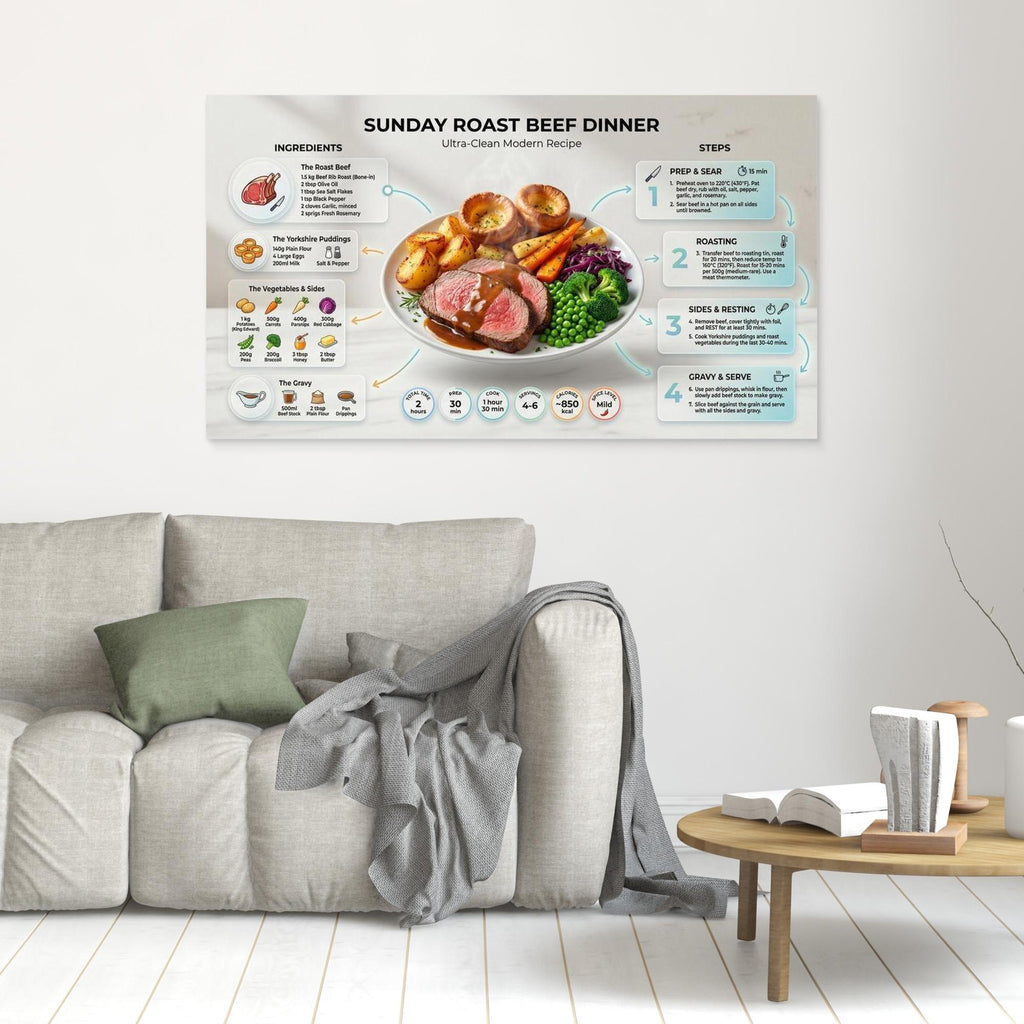 Sunday Roast Recipe Infographic – Kitchen Wall Art Print - Framed Pop Art
