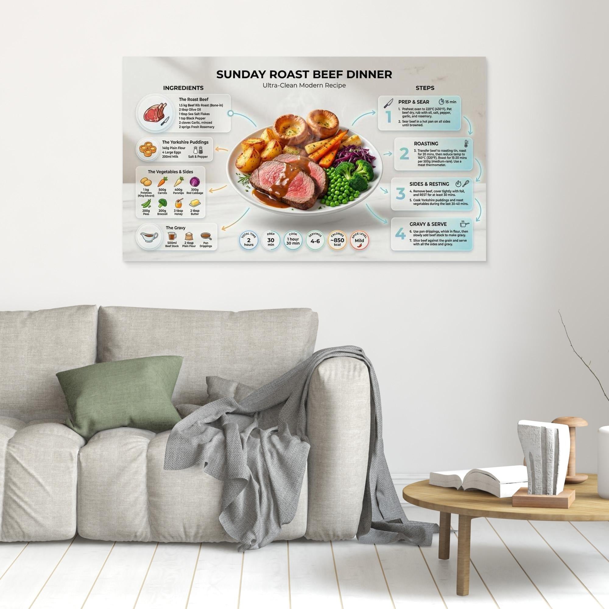 Sunday Roast Recipe Infographic – Kitchen Wall Art Print