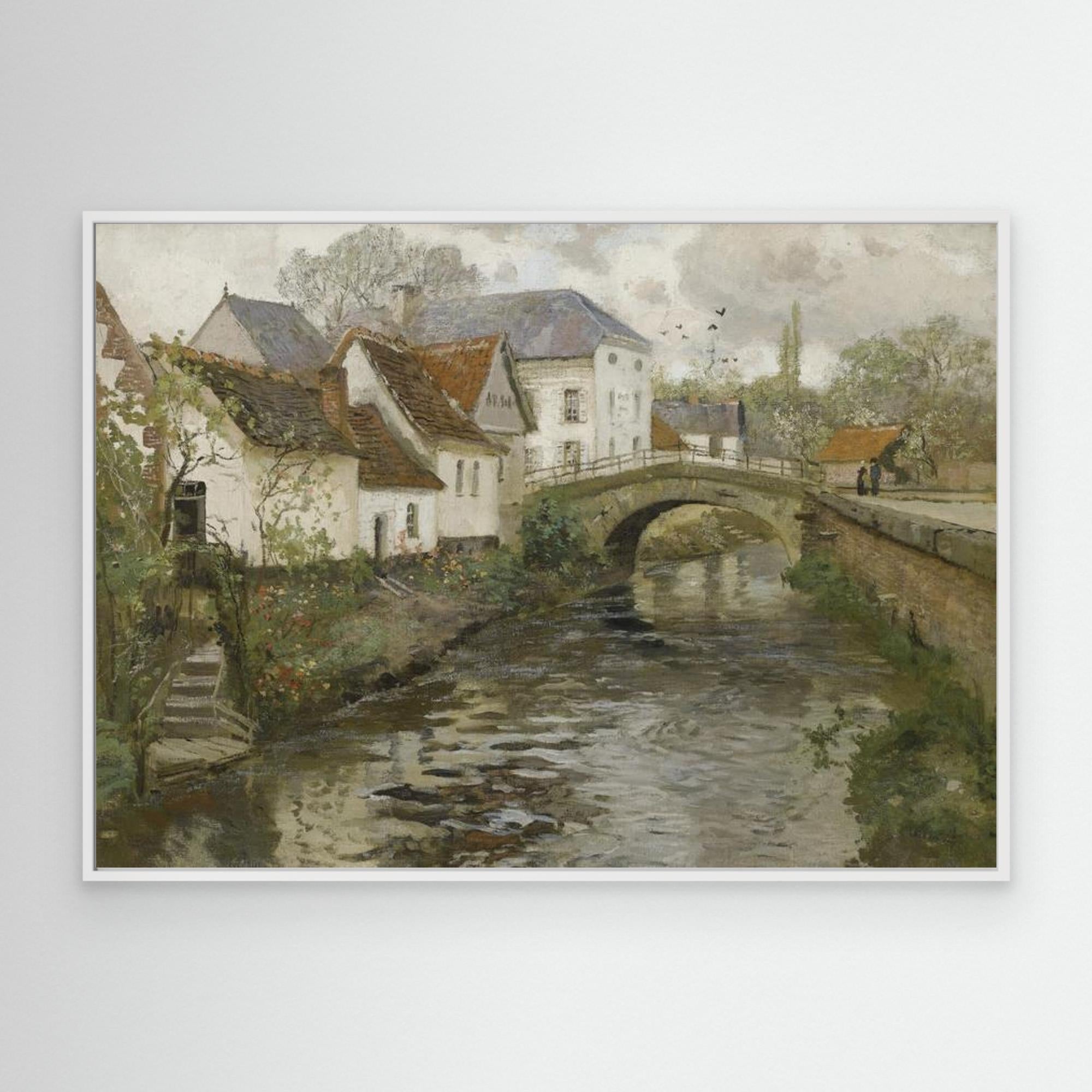 Vintage English Cottage Landscape | Rustic Farmhouse Hallway Wall Art - Framed Pop Art