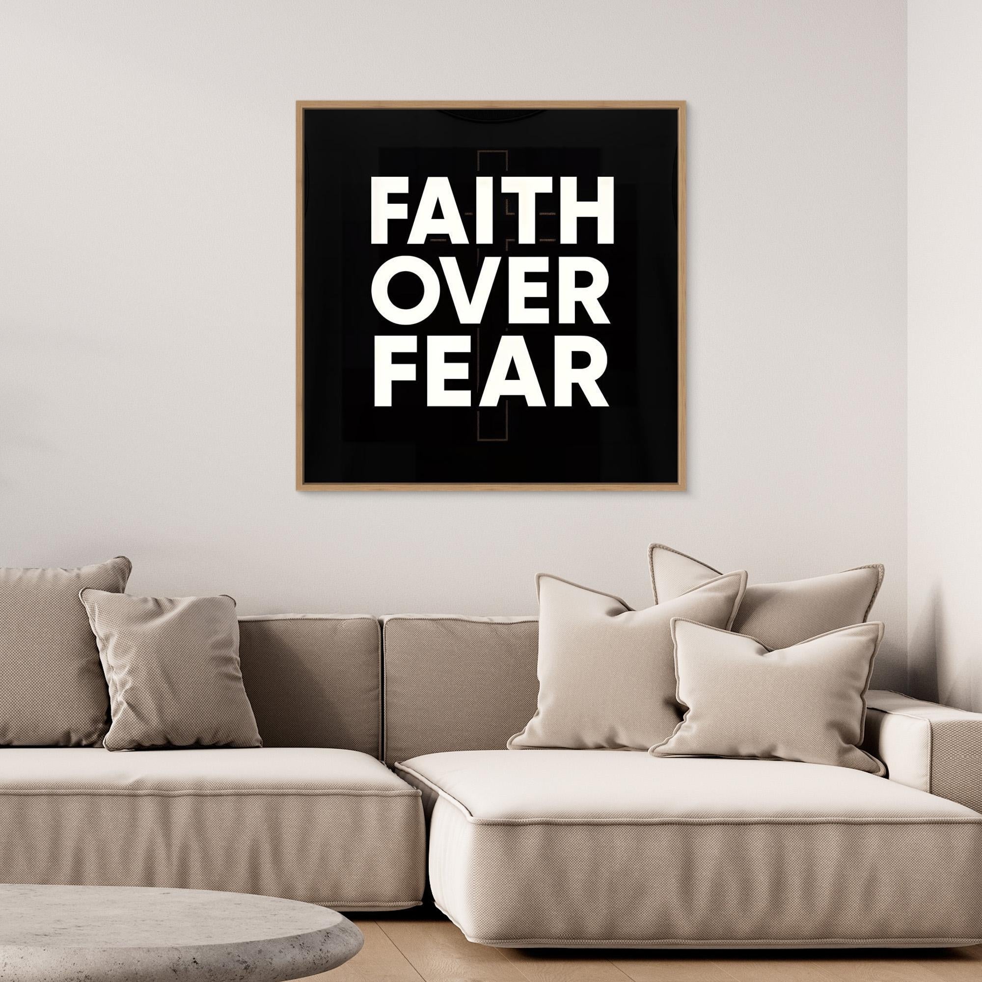 Faith Over Fear Wall Art | Modern Christian Bedroom Quote