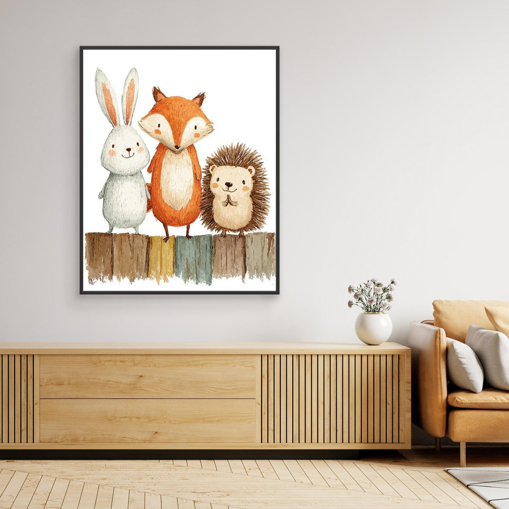 Woodland Friends Nursery Wall Art | Cute Animal Canvas - Framed Pop Art