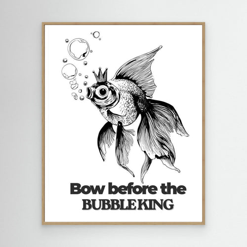 Bow Before The Bubble King Goldfish Bathroom Wall Art Print - Framed Pop Art