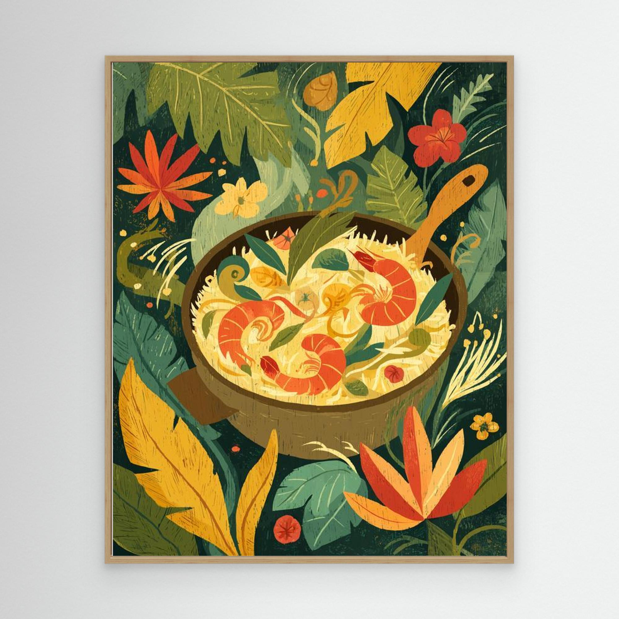 Tropical Prawn Noodle Pot Jungle Kitchen Canvas
