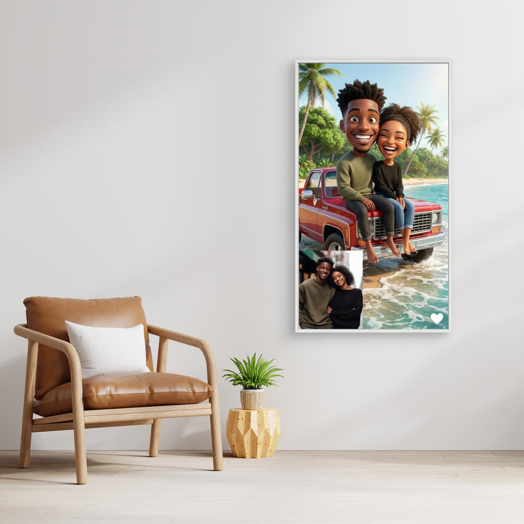 Custom Beach Caricature Portrait from Photo | Framed Canvas - Framed Pop Art