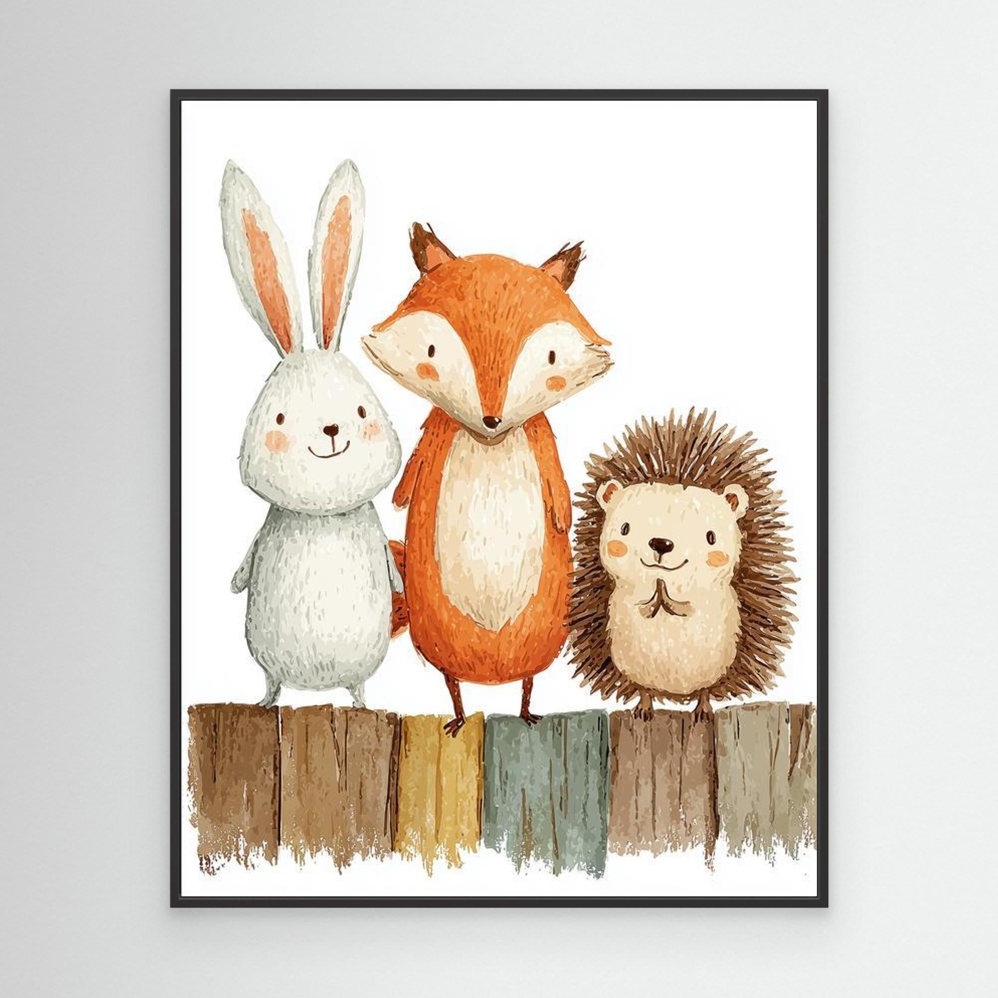 Woodland Friends Nursery Wall Art | Cute Animal Canvas - Framed Pop Art