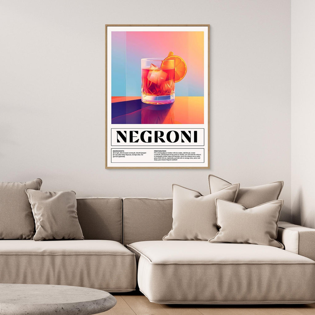 Negroni Cocktail Recipe Wall Art for Home Bar Decor