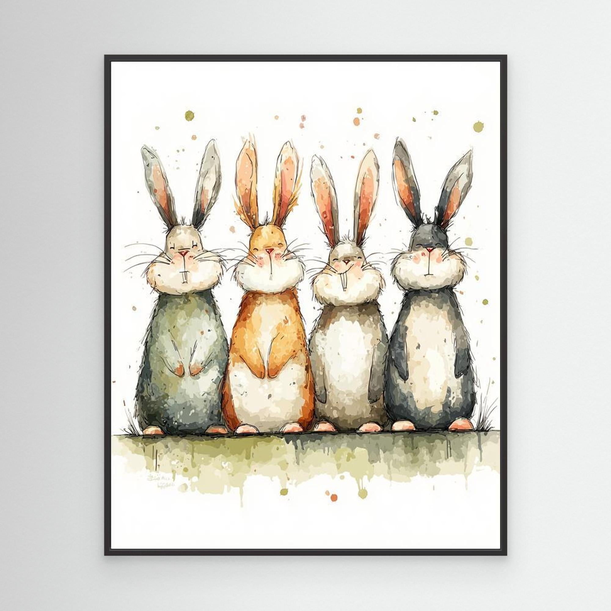 Cute Bunny Nursery Wall Art | Watercolour Rabbit Print - Framed Pop Art