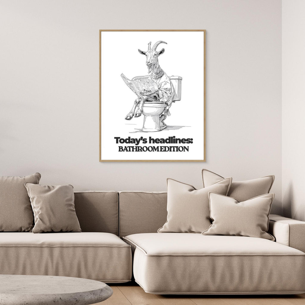 Goat on Toilet Bathroom Wall Art | Funny Animal Print - Framed Pop Art