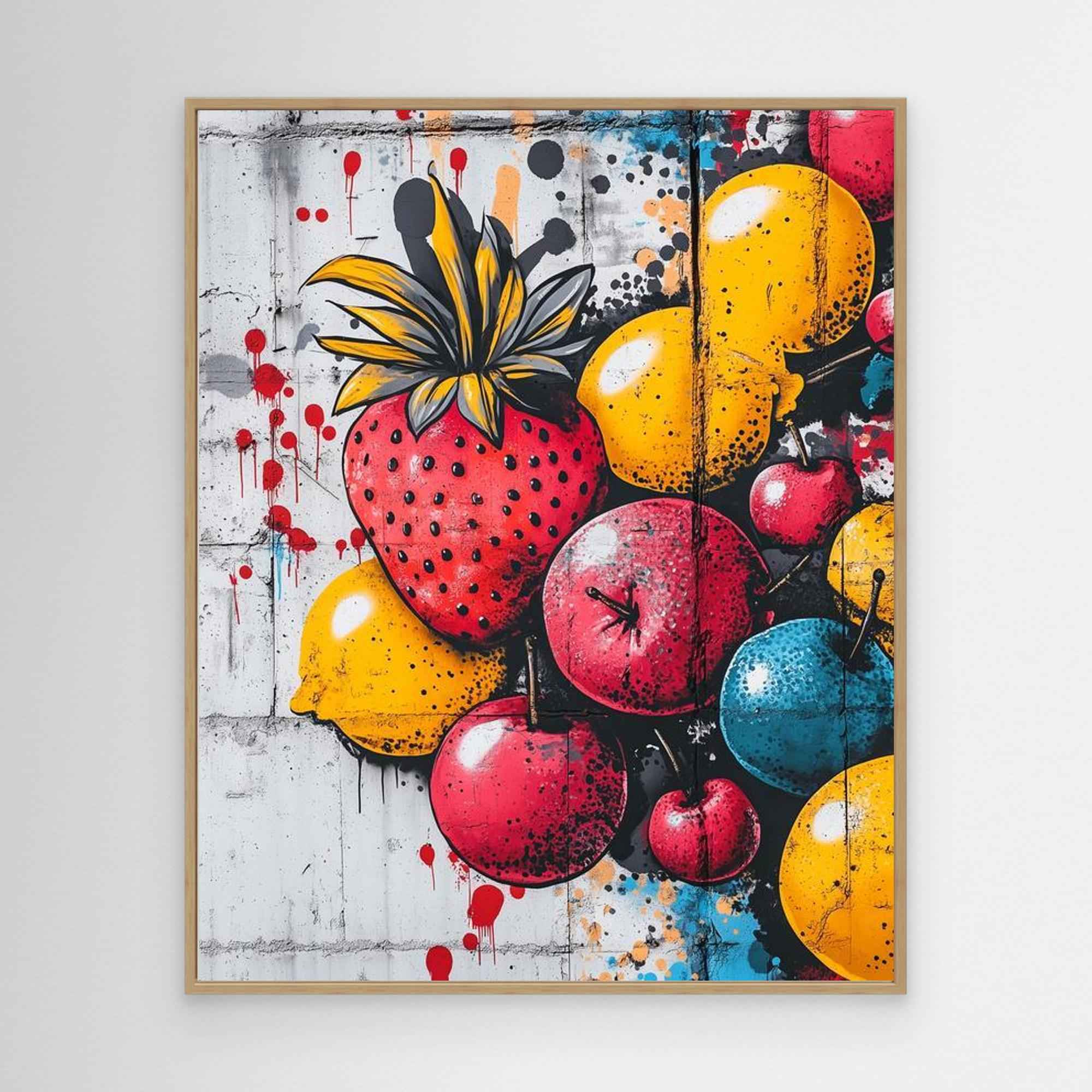Vibrant Fruit Graffiti Canvas Print - Framed Pop Art