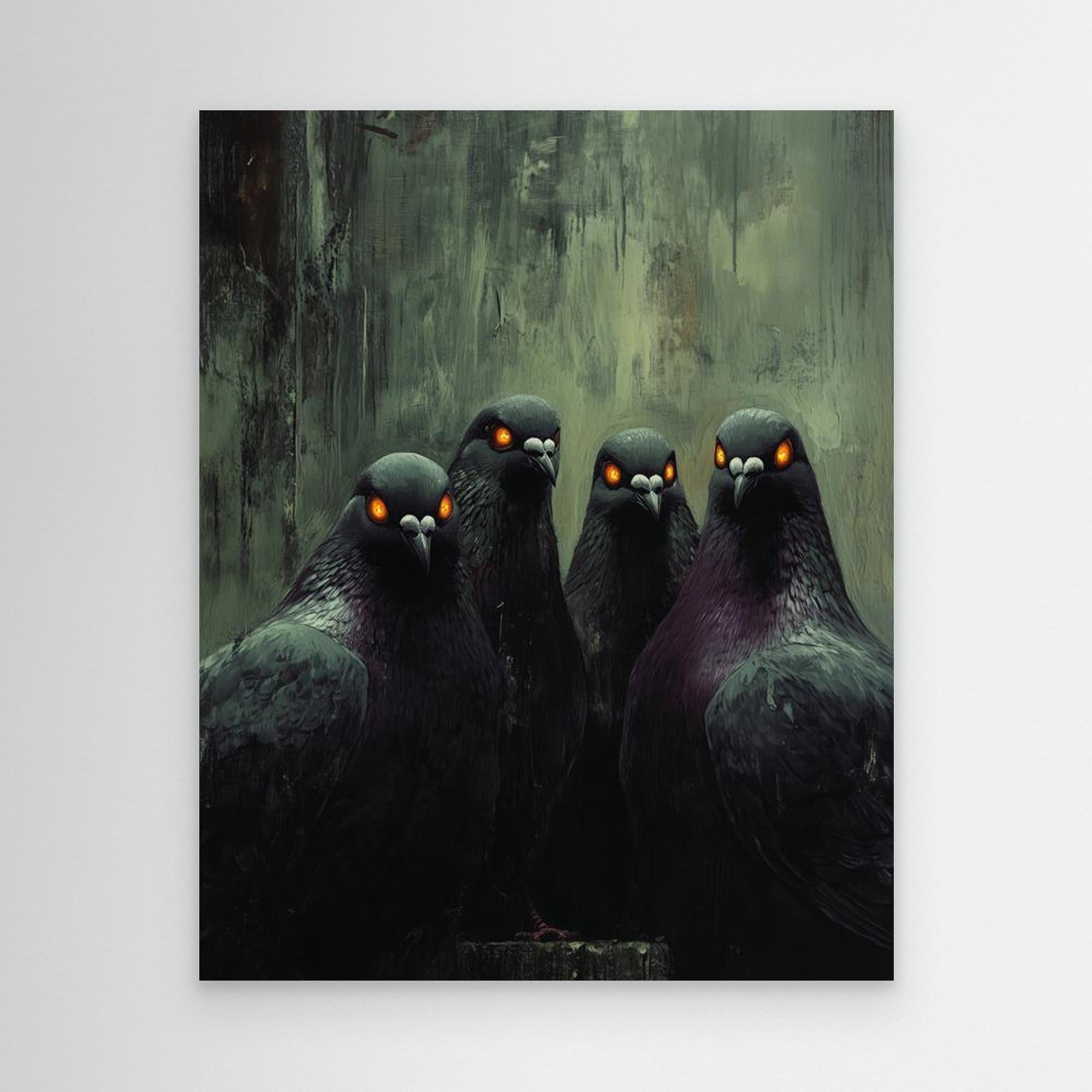 Gothic Pigeon Wall Art Canvas Print for Dark Bedroom