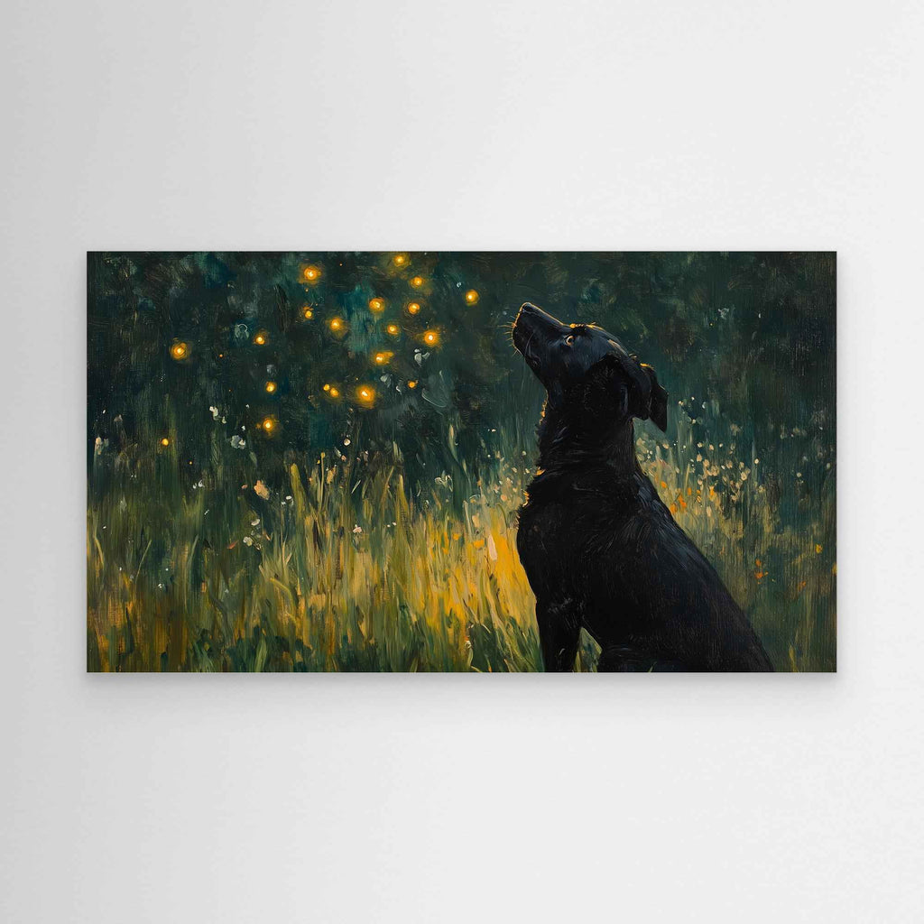 Black Labrador & Fireflies Art | Dreamy Nursery Wall Decor