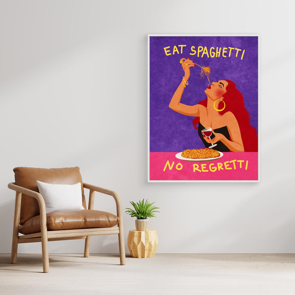 Eat Spaghetti No Regretti Kitchen Art | Bold Dining Decor - Framed Pop Art
