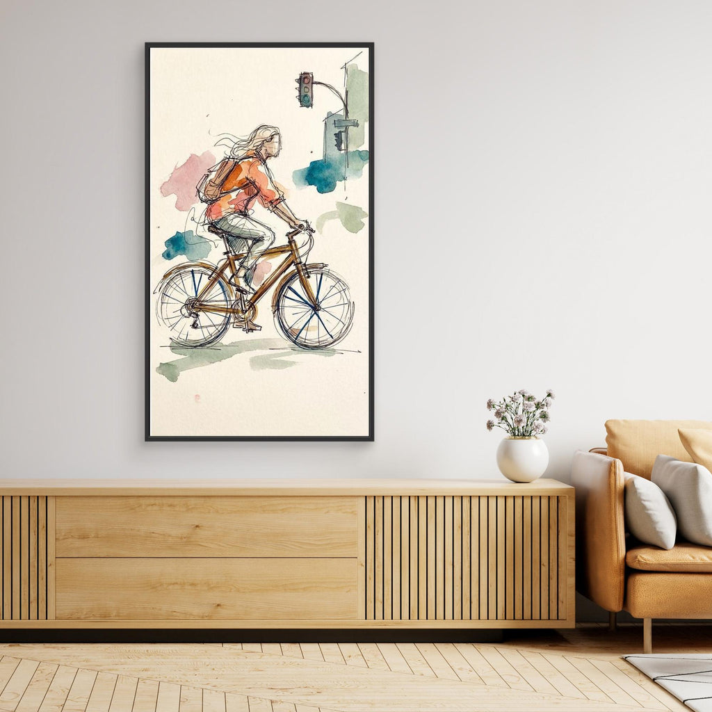 Urban Cycle Sketch Framed Canvas | Breezy City Wall Art - Framed Pop Art