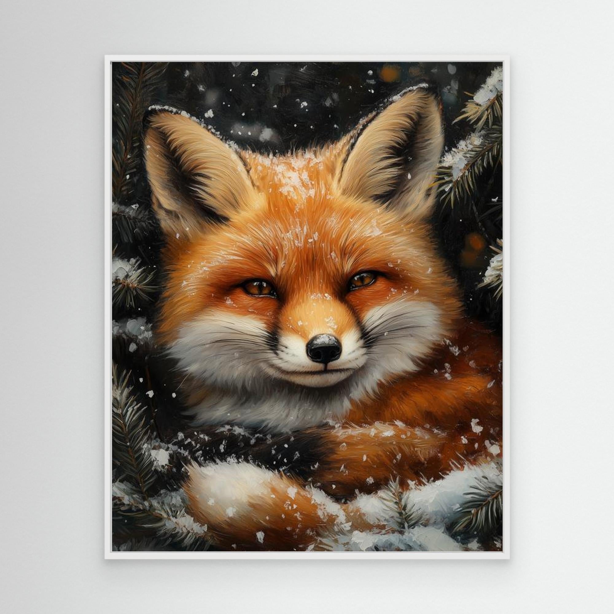 Snowy Red Fox Winter Woodland Art – Nursery & Kids Decor - Framed Pop Art