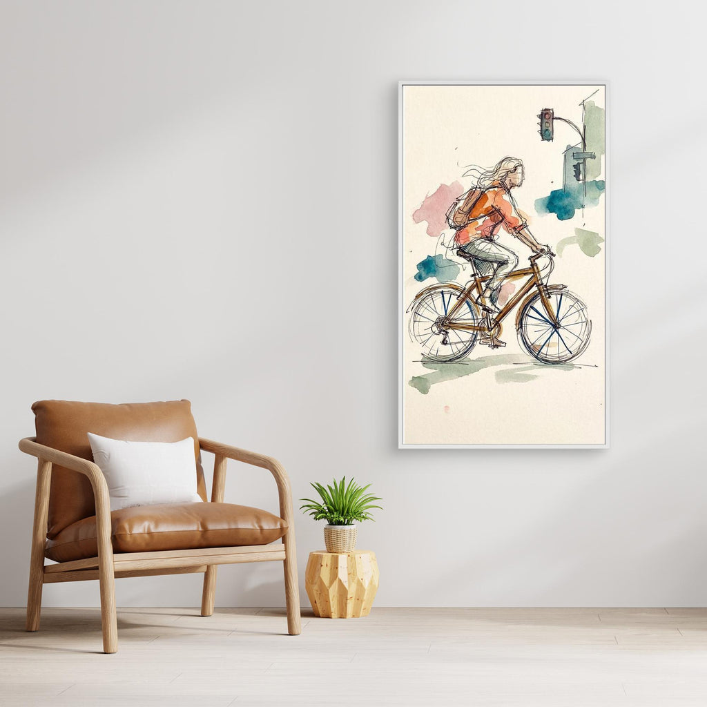 Urban Cycle Sketch Framed Canvas | Breezy City Wall Art - Framed Pop Art