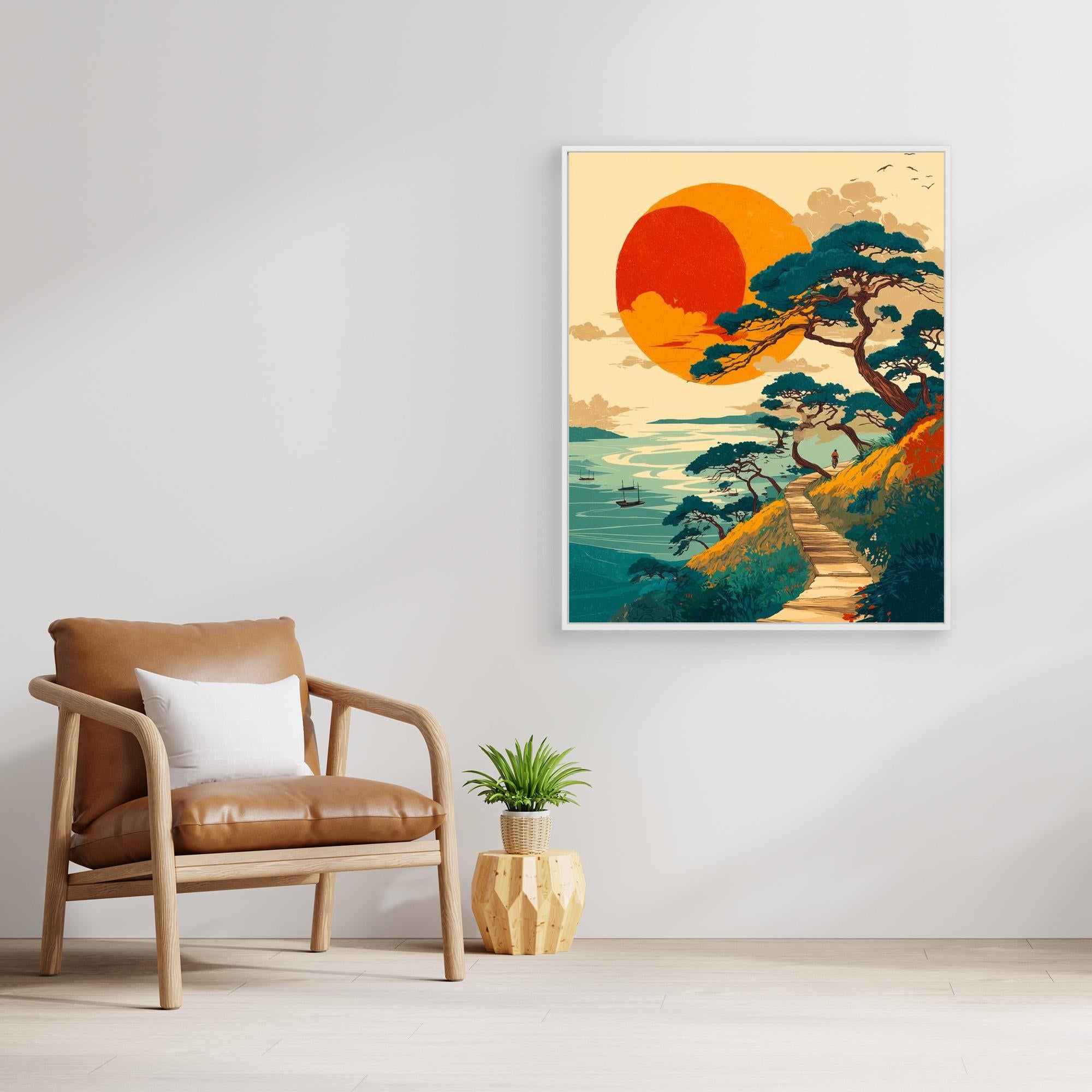 Bold Sunset Coastal Path Landscape Canvas Wall Art Print - Framed Pop Art