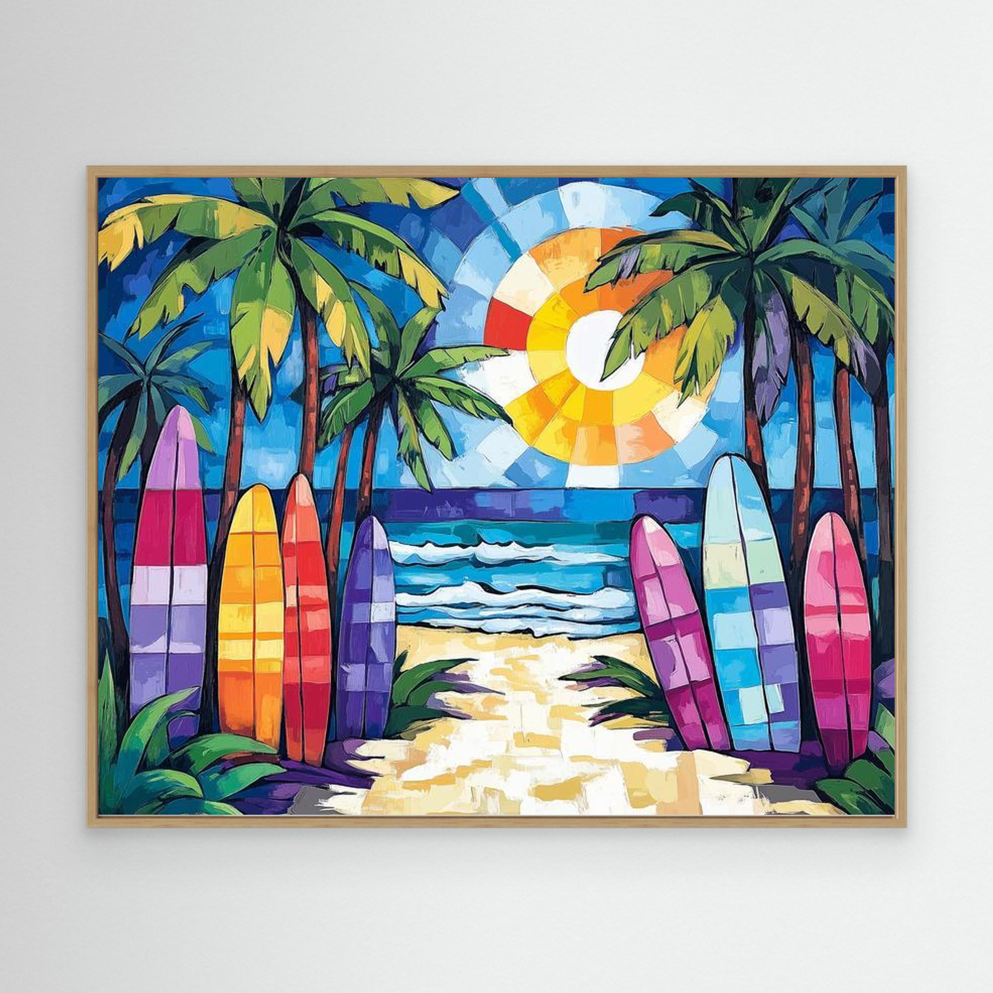 Colourful Surfboard Wall Art Canvas for Beach Homes - Framed Pop Art