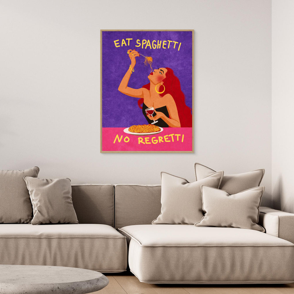 Eat Spaghetti No Regretti Kitchen Art | Bold Dining Decor - Framed Pop Art