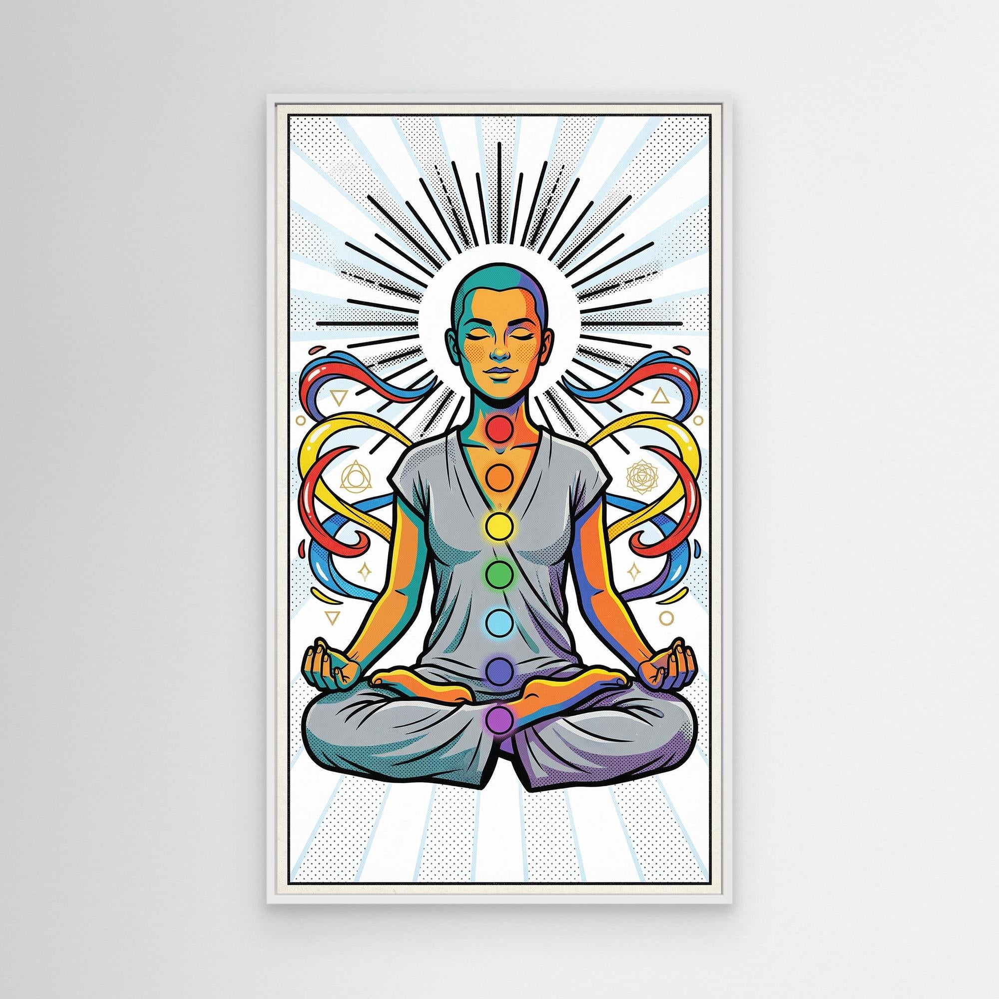 Chakra Meditation Pop Art Canvas – Vibrant Spiritual Wall Art - Framed Pop Art