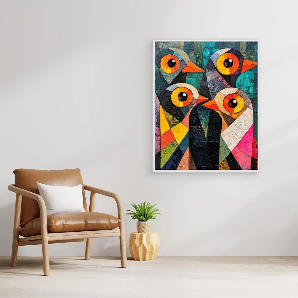 Abstract Bird Family Canvas Print | Vibrant Geometric Wall Art - Framed Pop Art