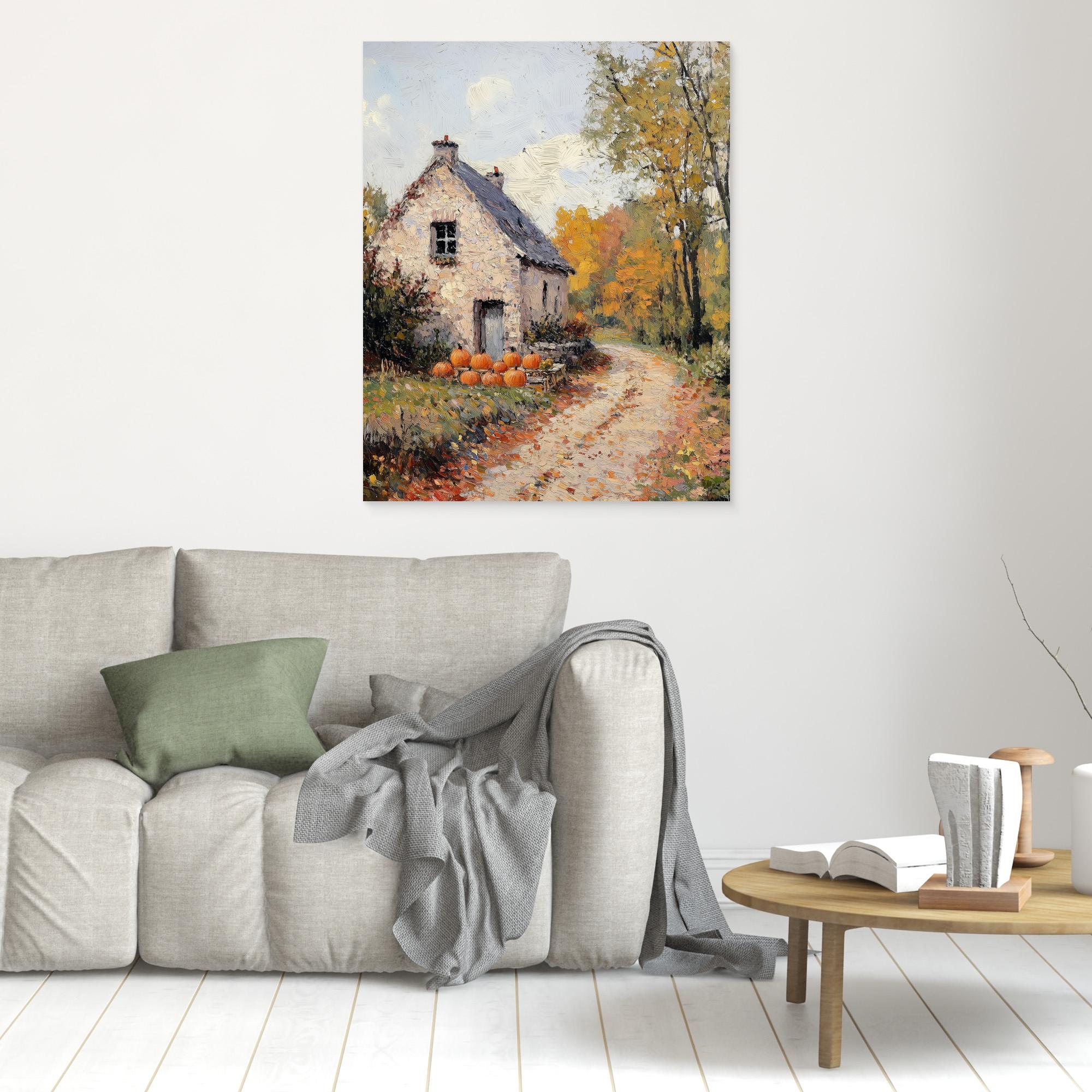 Hallway Autumn Cottage Pumpkin Canvas Wall Art Print - Framed Pop Art