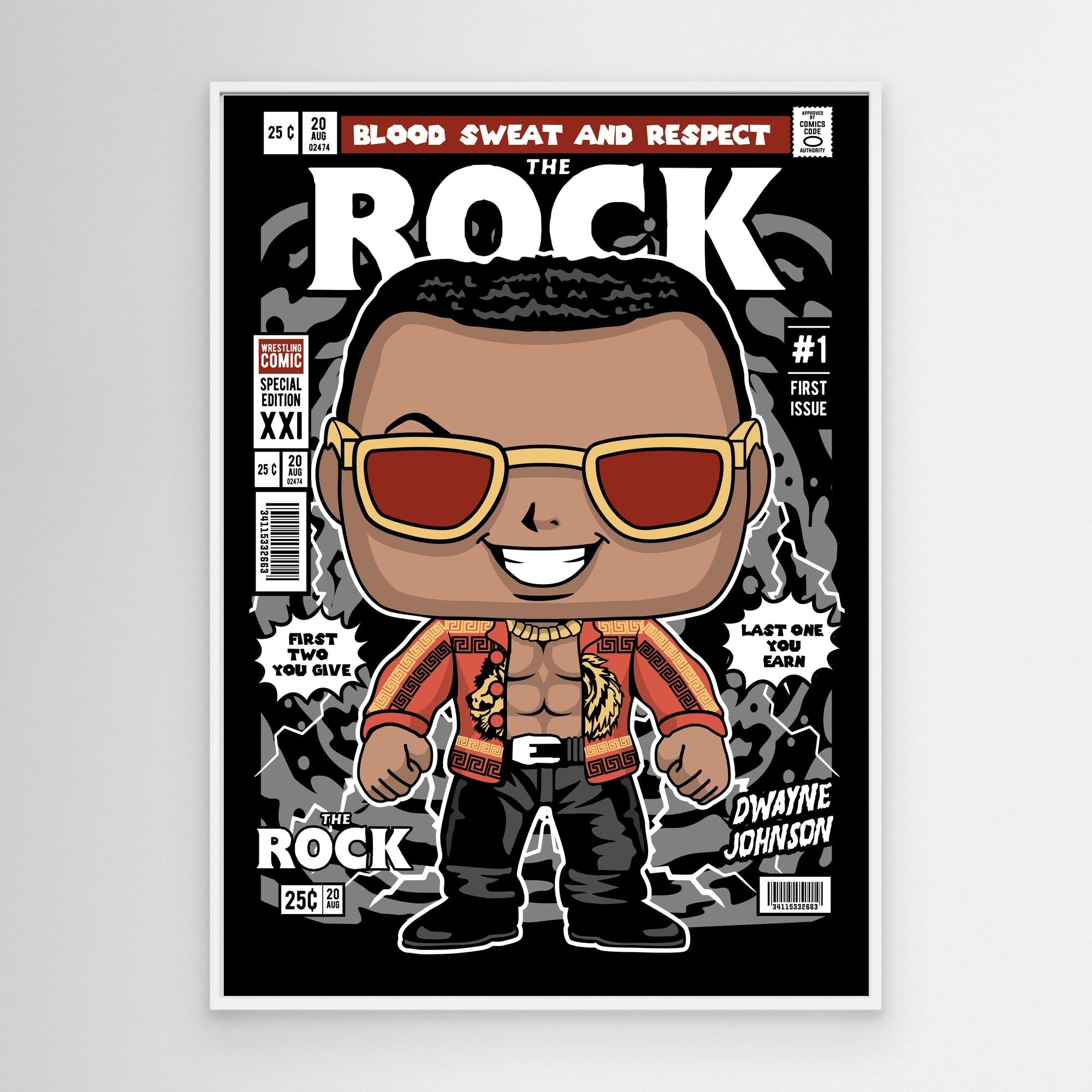 The Rock Wrestling Comic Art | Modern Retro Man Cave Decor - Framed Pop Art