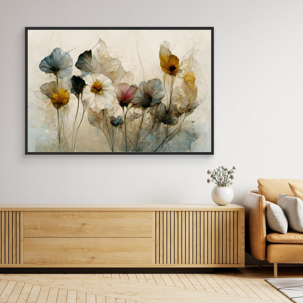 Hallway Wall Art – Ethereal Wildflower Meadow Landscape Canvas - Framed Pop Art