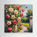 Pink Rose Garden Oil Painting | Floral Hallway Wall Art - Framed Pop Art