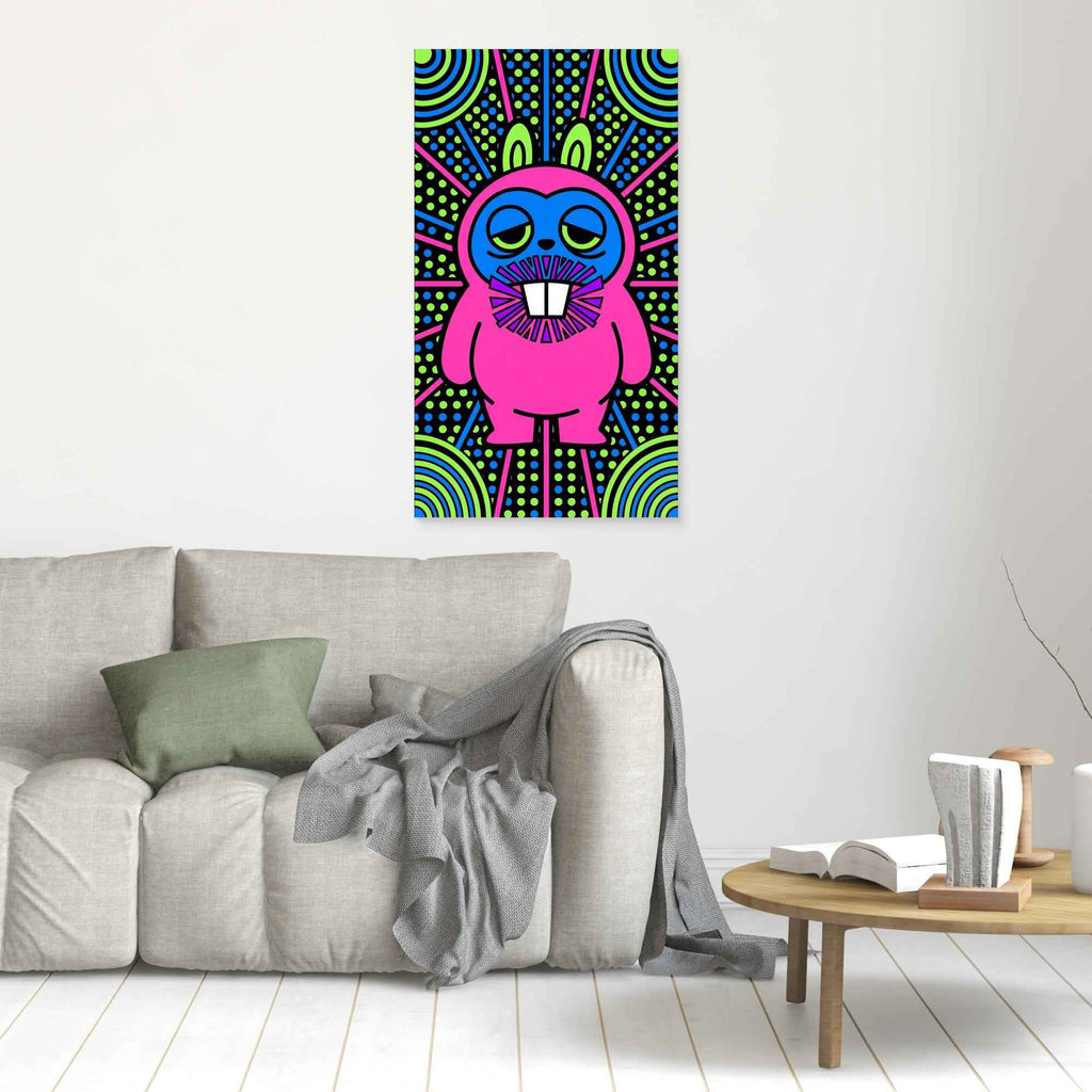 Neon Psychedelic Rabbit Canvas Print | Funky Wall Art - Framed Pop Art