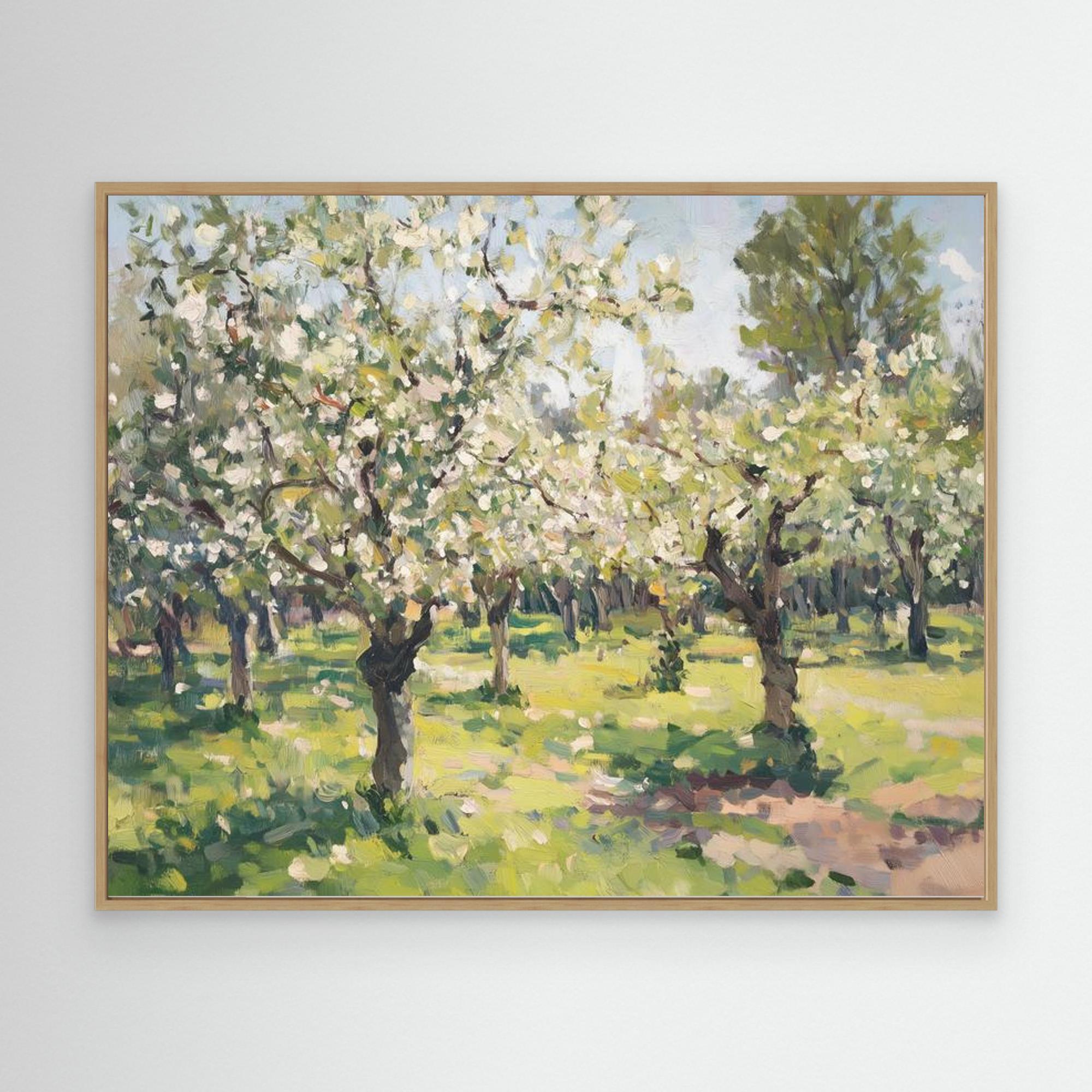 White Blossom Orchard Canvas Wall Art for Living Room
