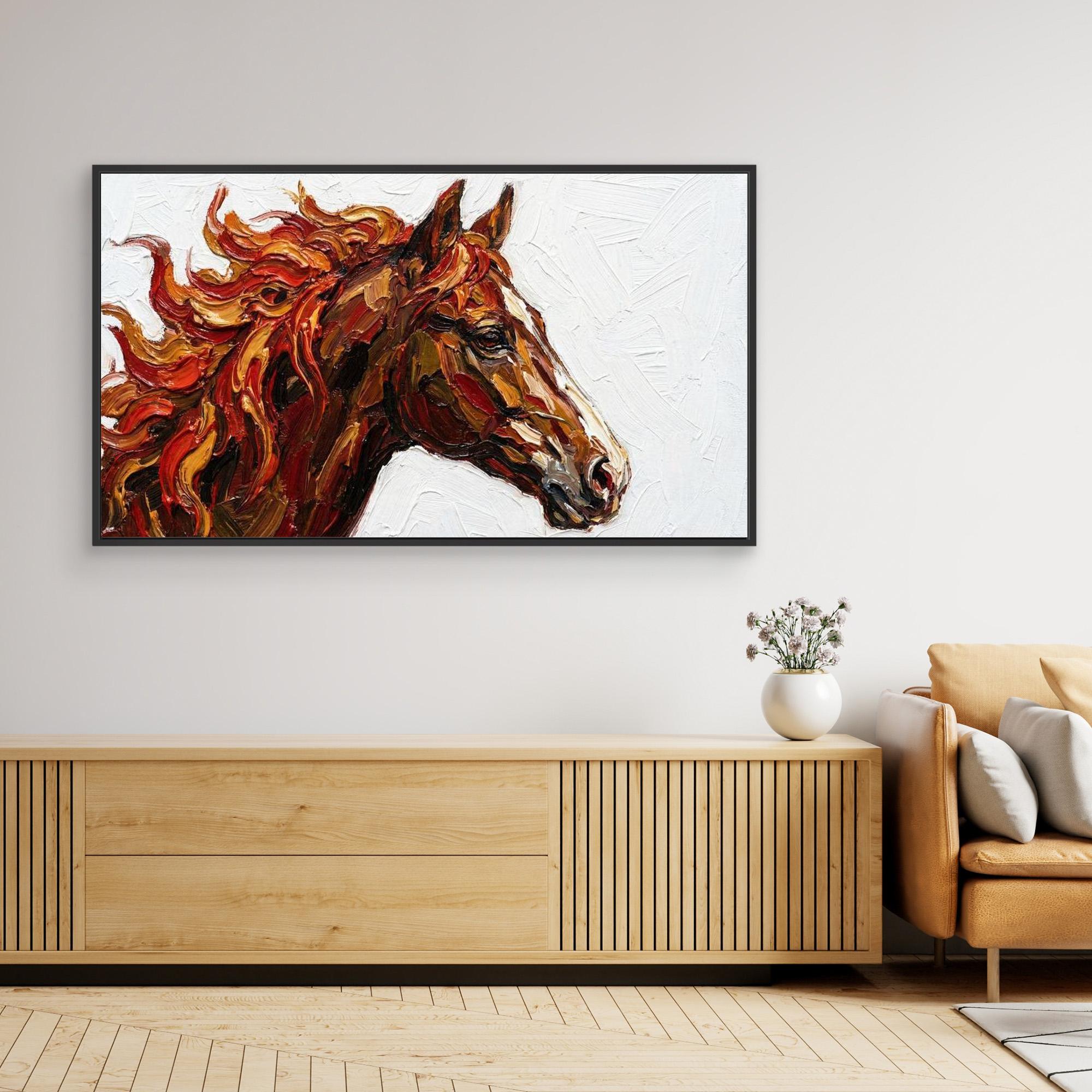 Fire Horse Canvas Print for Modern Living Room Decor - Framed Pop Art