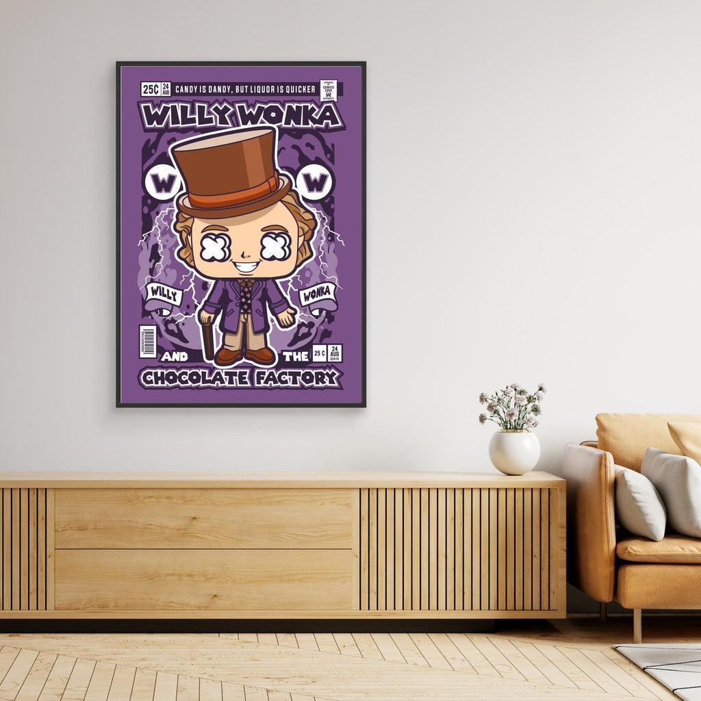 Willy Wonka Comic Pop Art Print - Retro Movie Room Decor - Framed Pop Art