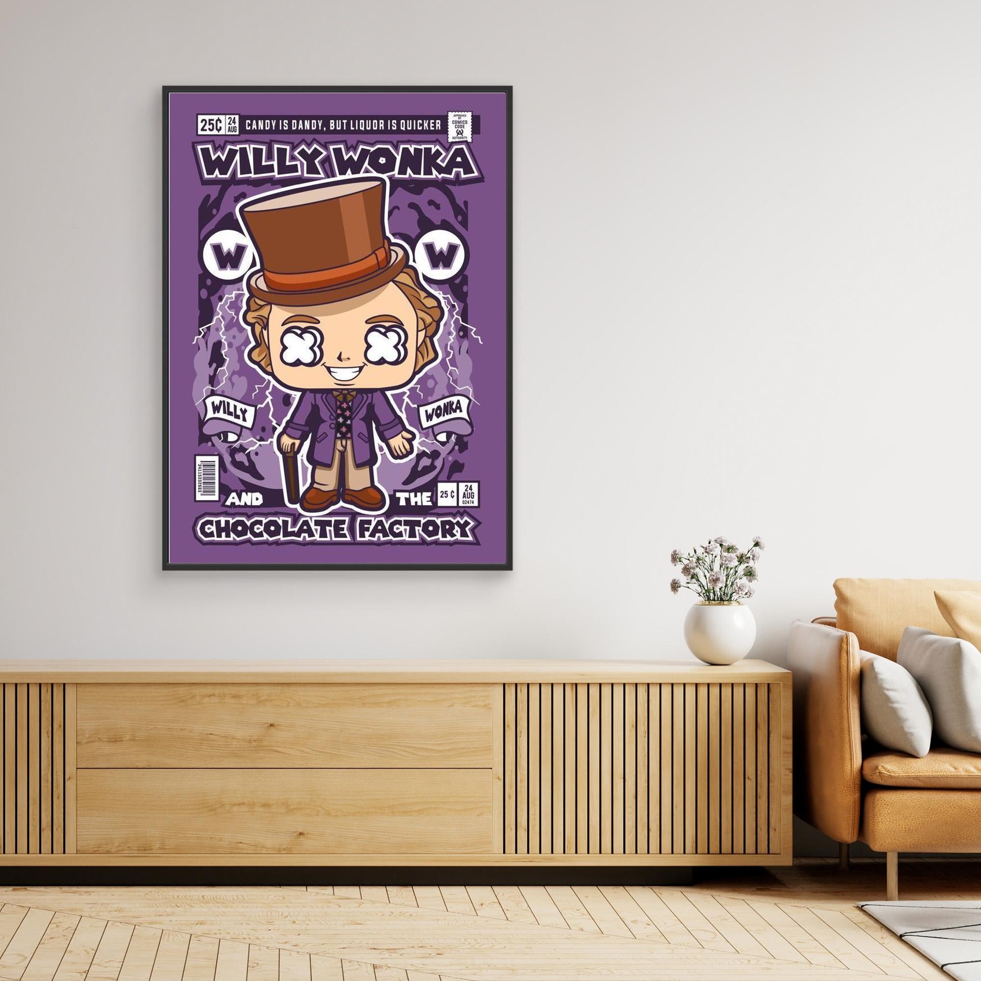 Willy Wonka Comic Pop Art Print - Retro Movie Room Decor - Framed Pop Art